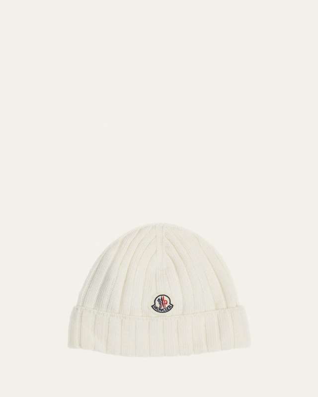 Girl's Ribbed Wool Beanie with Logo Patch, Size XXXS-